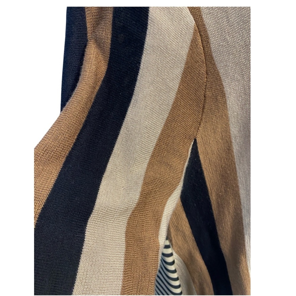 Chico's Trapeze Tunic Sweater Black, Brown, Tan, Cream Striped Elegant Tiny Pull - Picture 6 of 17